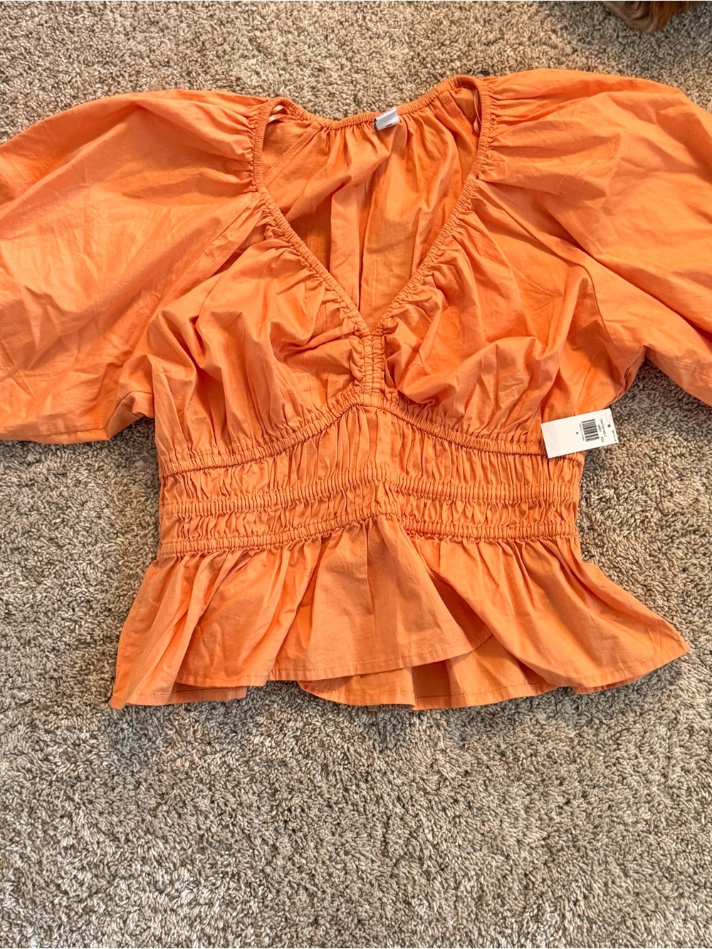 NWT Old Navy Orange Smocked Peplum V-Neck Blouse - 100% Cotton